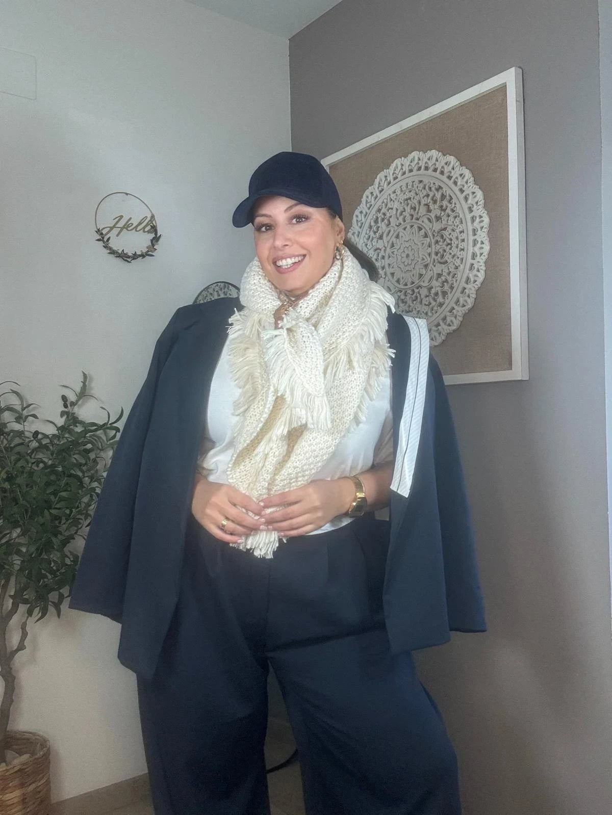 Bufanda Triangular Punto Hebilla Ecopiel (3 colores)