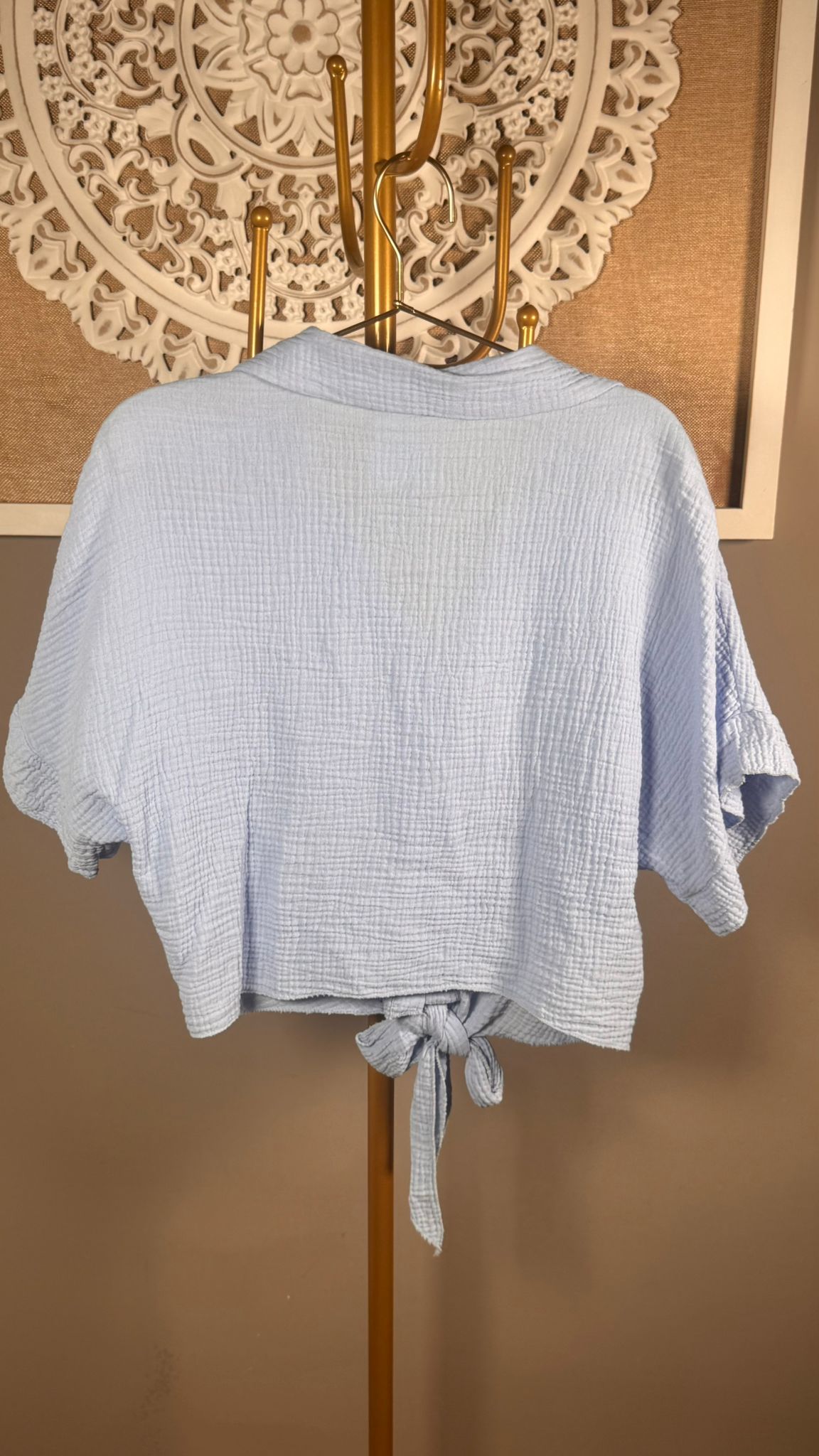 🧵 Conjunto 2 Piezas Muselina Celeste | Camisa Nudo + Shorts