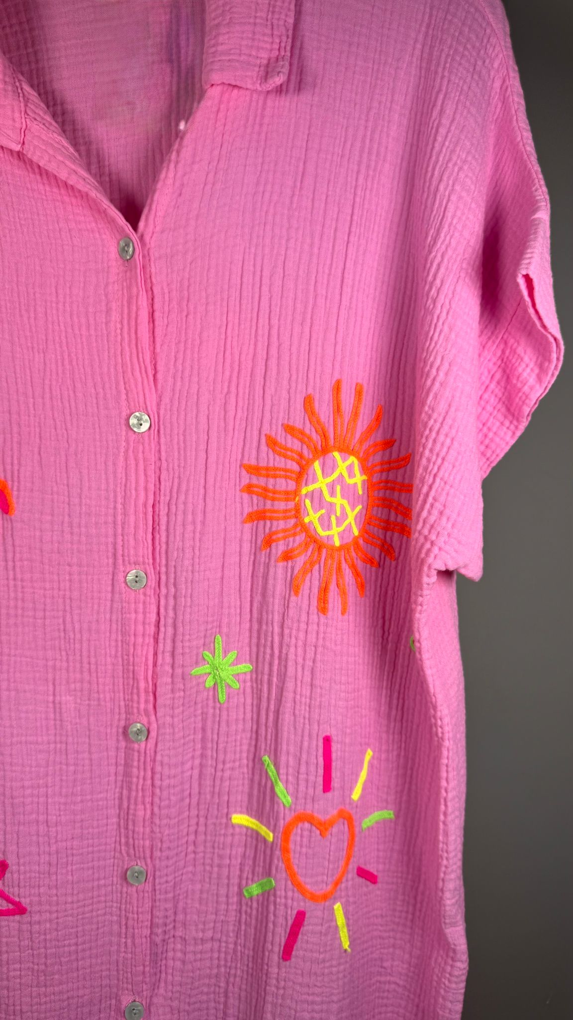 Vestido Bambula Rosa con Bordados