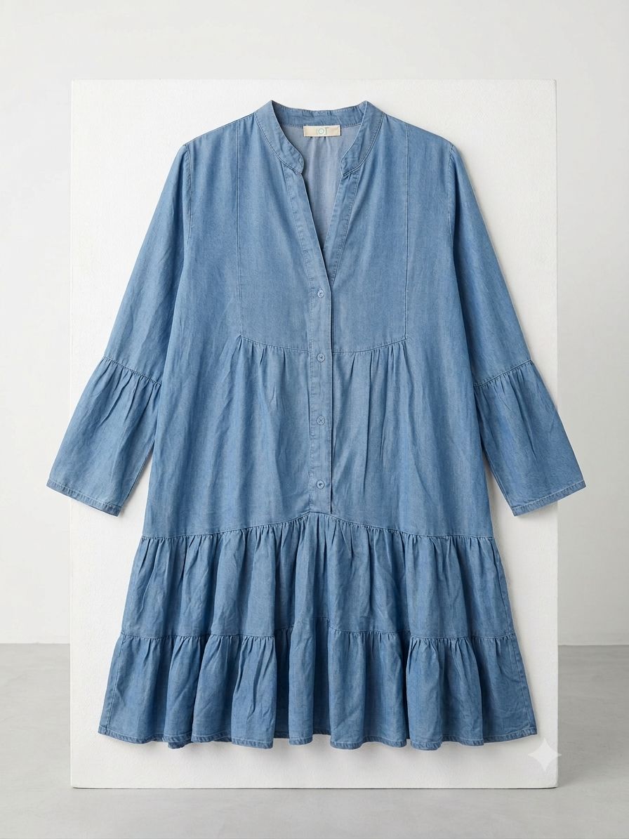 Vestido Tencel Azul Denim con Volantes