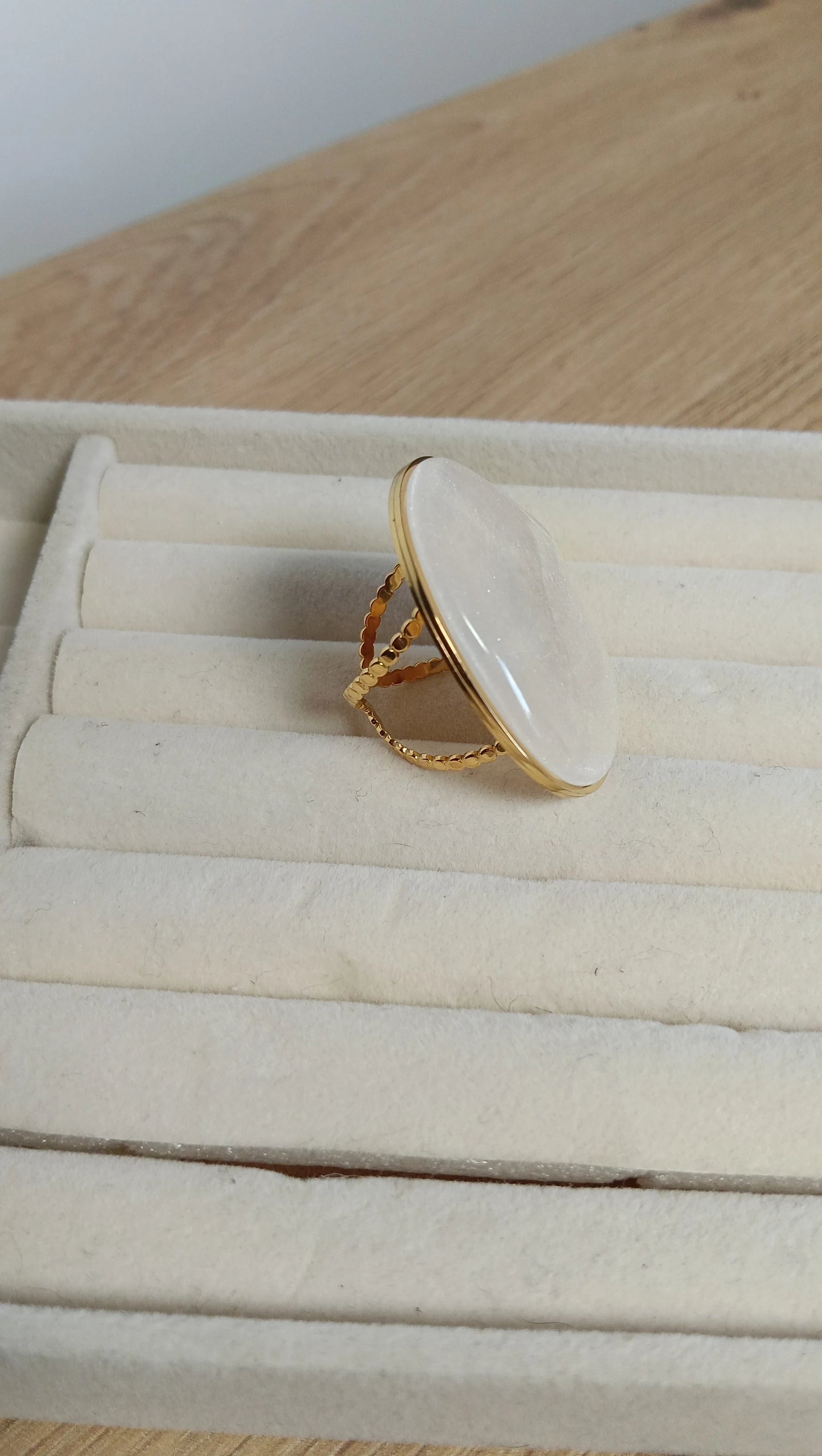 💍 Anillo Acero Piedra Blanca Ovalada