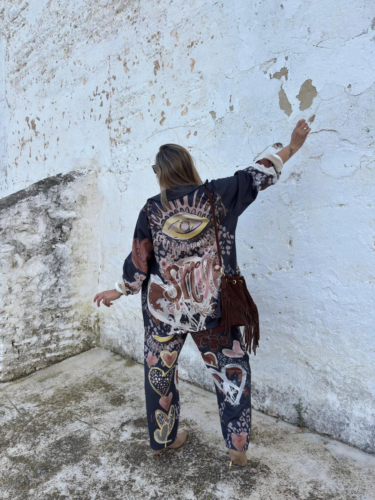 Conjunto chaqueta y Pantalón Estampado Smile Gris