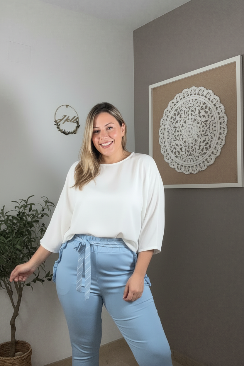 Pantalón Elástico con Volantes y Cinturón Pañuelo (5 Colores)