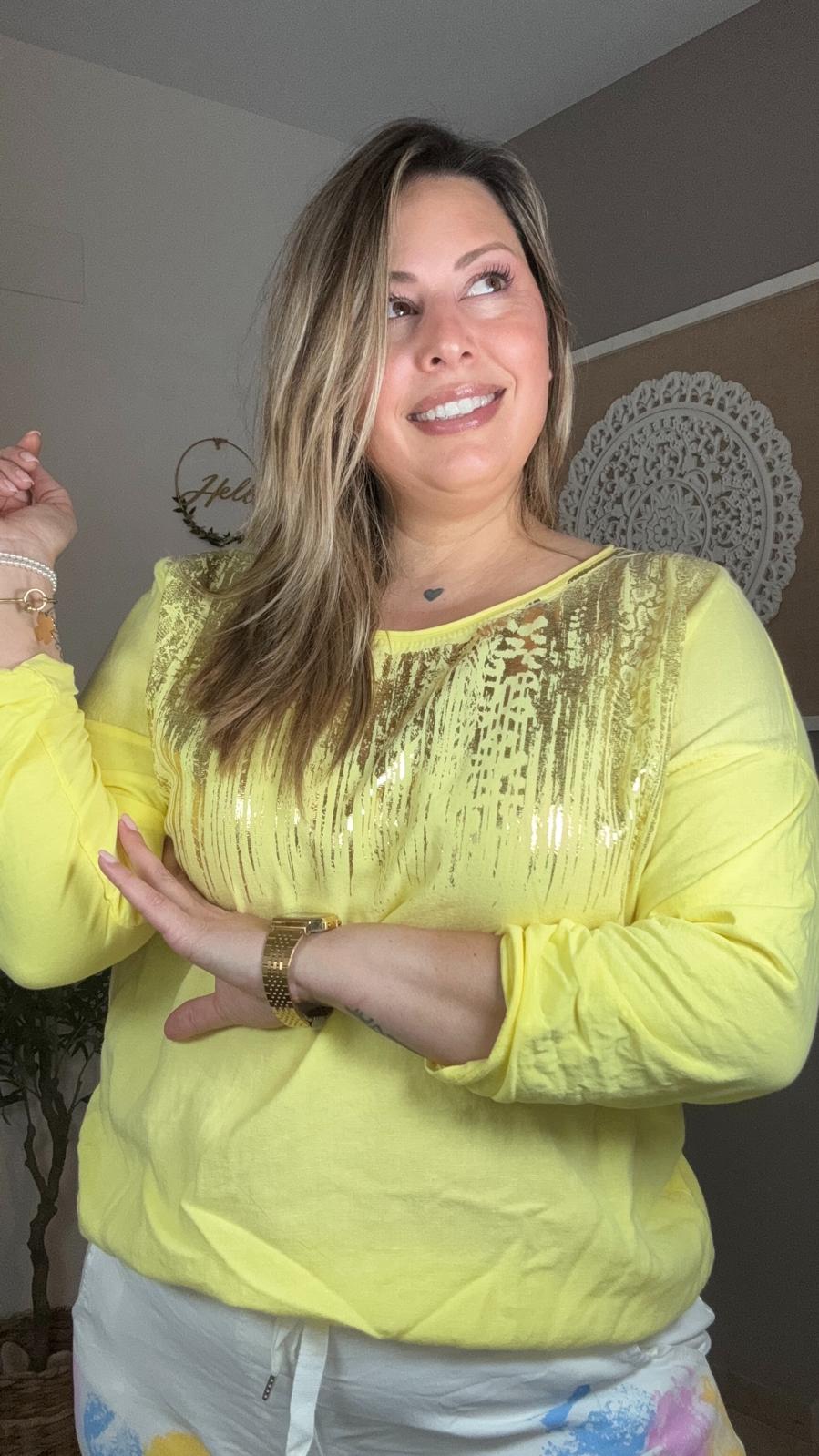 Camiseta Metalizada Manga Larga - Amarillo