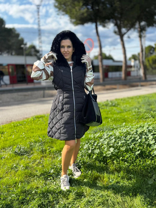 Chaleco Acolchado Capucha Pelo