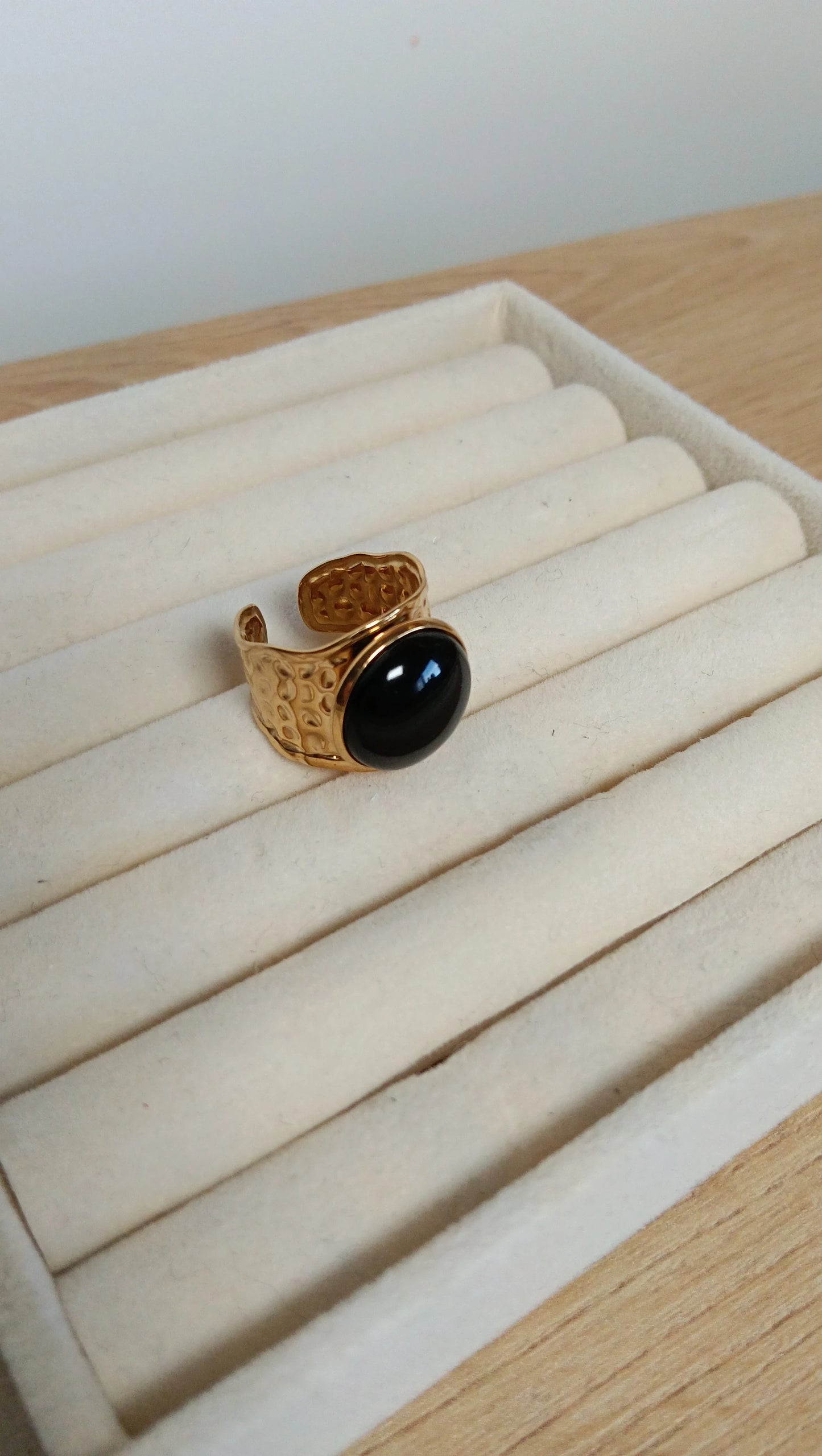 💍 Anillo Acero Piedra Negra Redonda