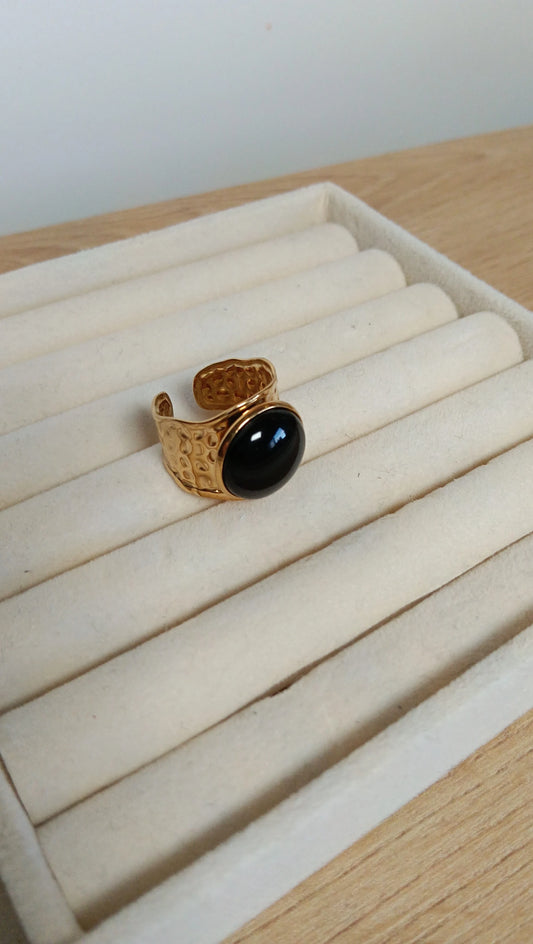 💍 Anillo Acero Piedra Negra Redonda