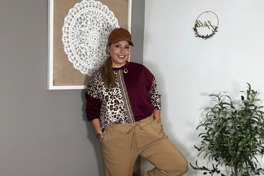 Sudadera Bicolor Burdeos Animal Print