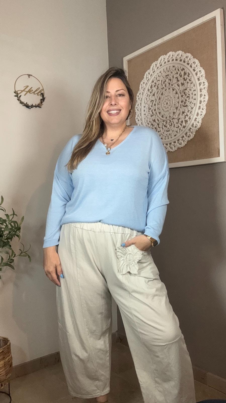 🌸 Pantalón Milano Balloon con Flor Aplicada (2 colores)