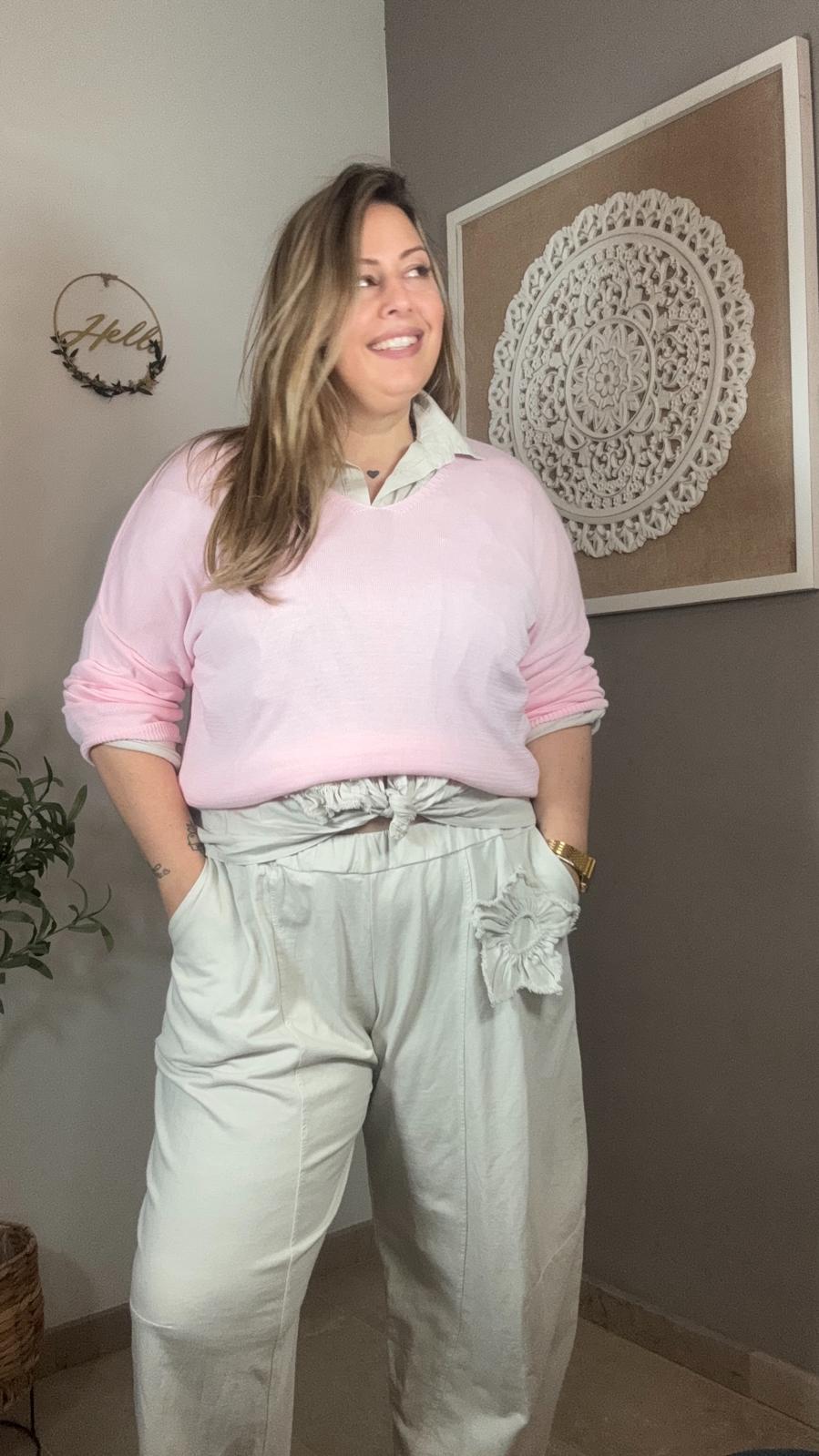 🌸 Pantalón Milano Balloon con Flor Aplicada (2 colores)