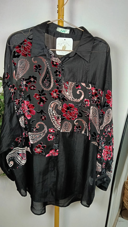 Camisa tipo Paisley Negro