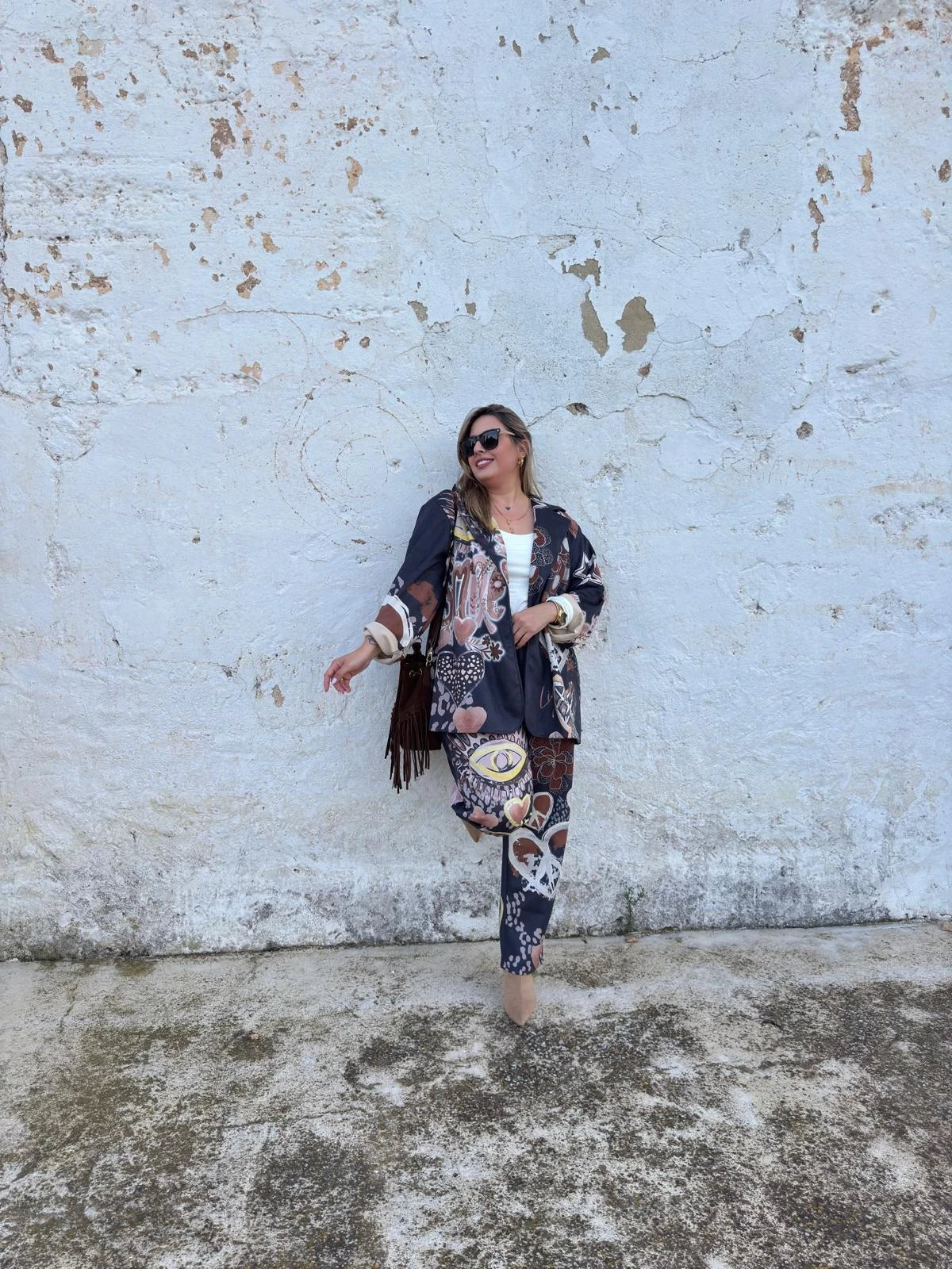 Conjunto chaqueta y Pantalón Estampado Smile Gris