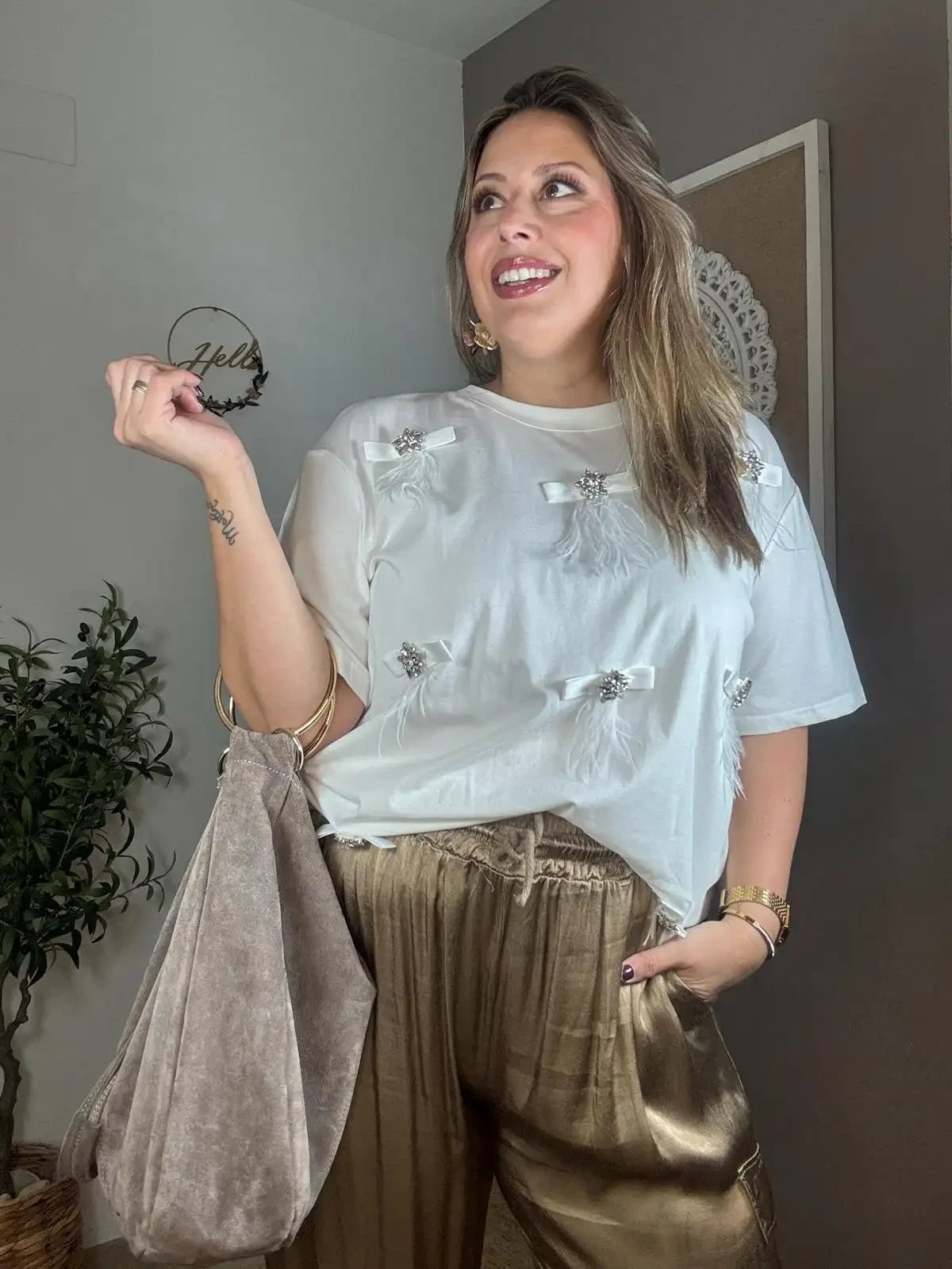 Camiseta Lazos Pedrería Blanca