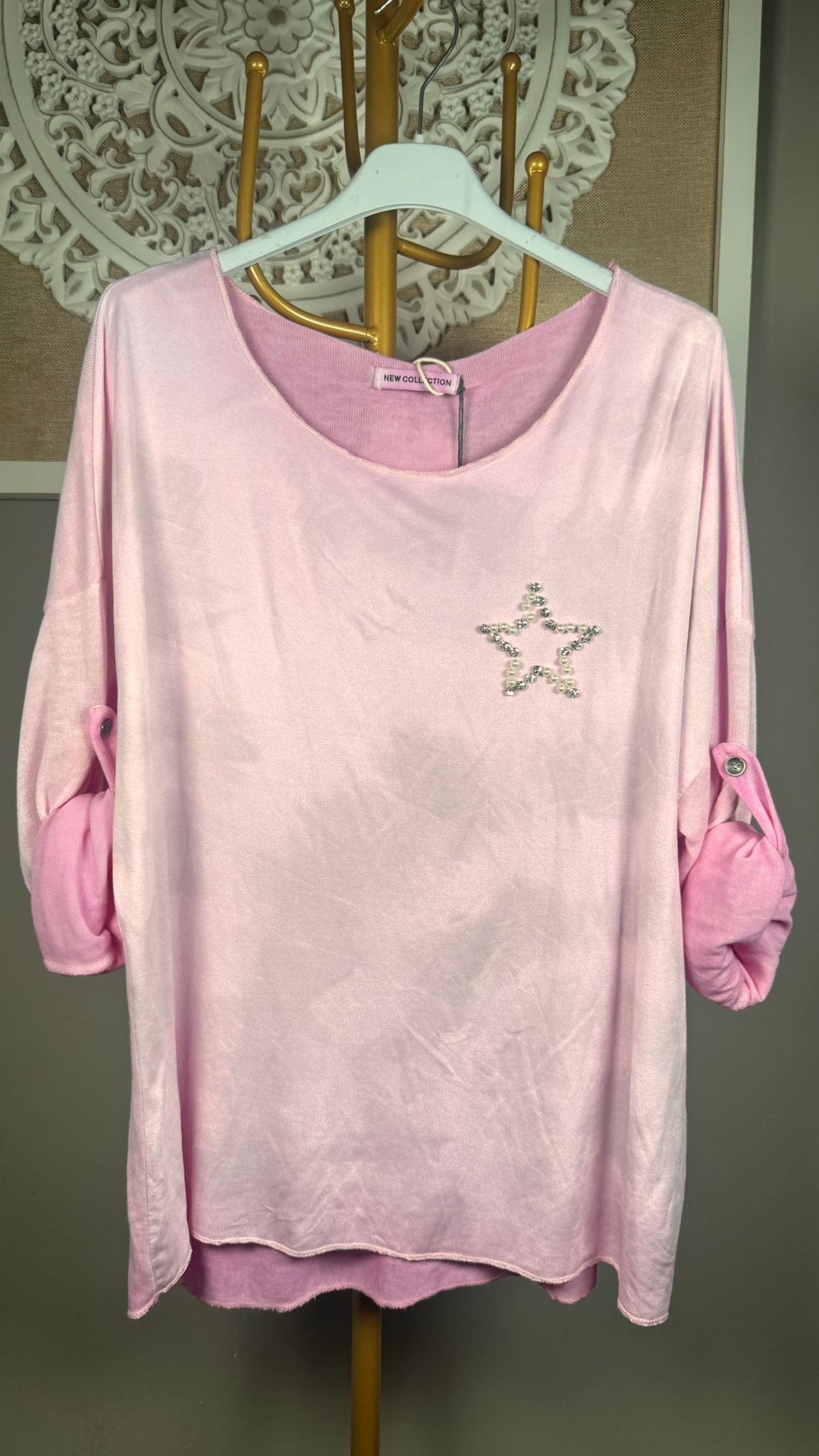 ⭐ Camiseta Textura Tie Dye con Estrella de Perlas y Brillos