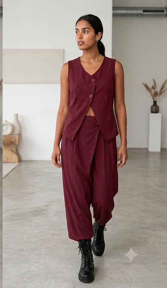 Pantalón Palazzo Cruzado con Goma Trasera (2 colores) Azul Marino y Burdeos