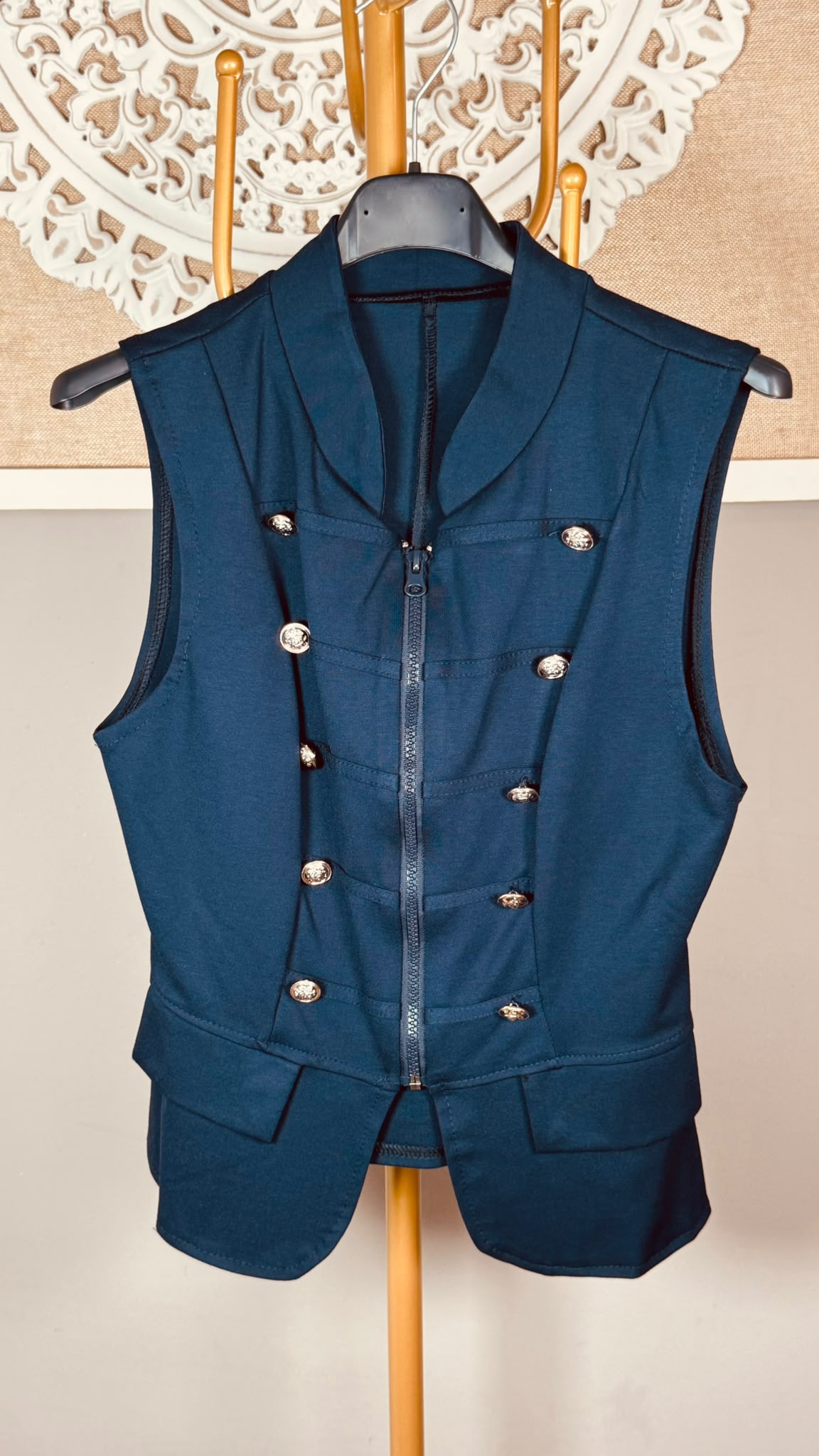 Chaleco Estilo Napoleón con Botones Plateados y Cremallera (2 colores) Negro y Azul Marino