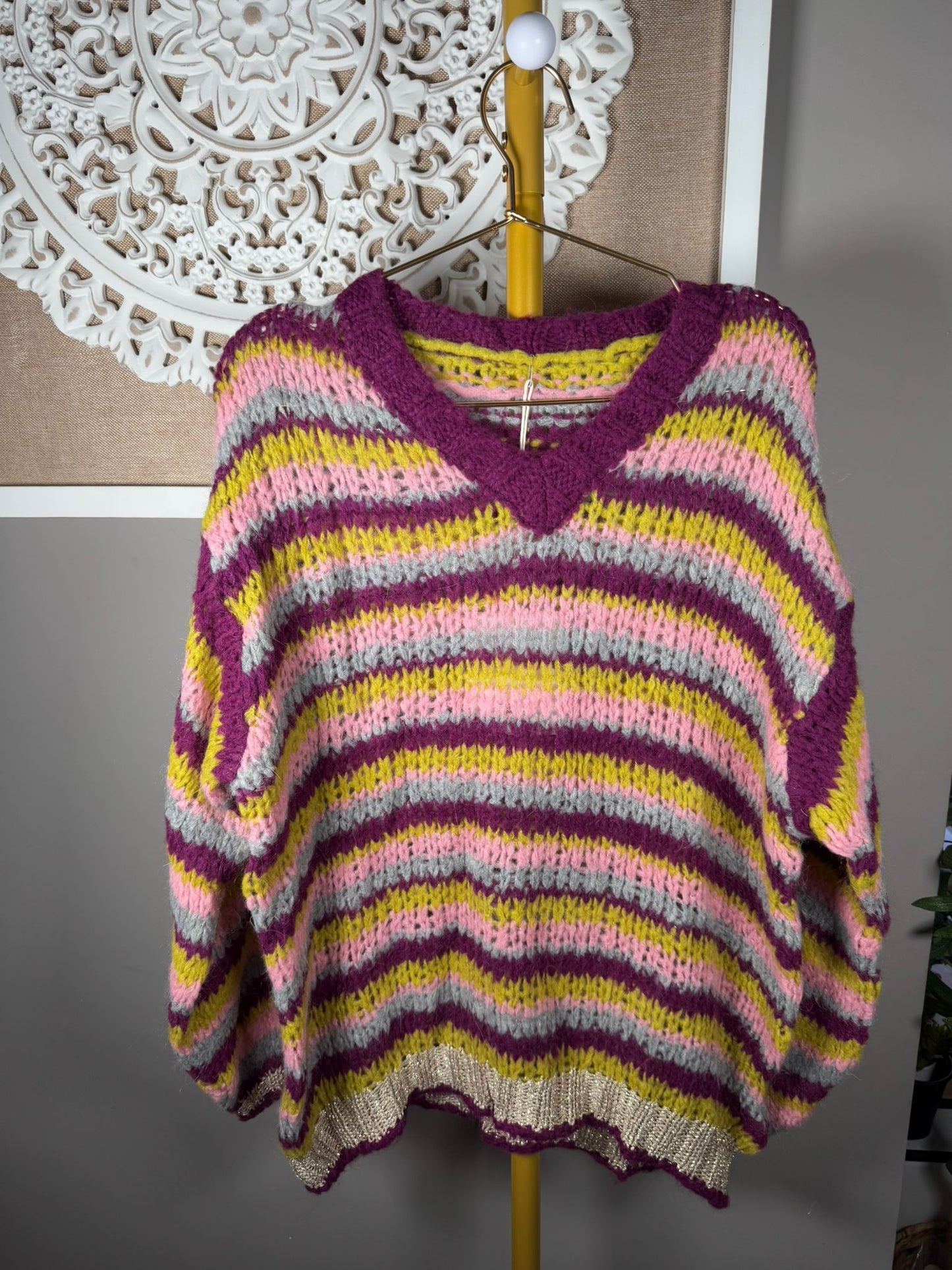Jersey Punto Calado Rayas Multicolor con Bajo Plateado