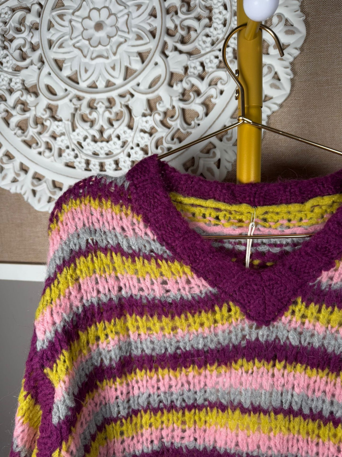 Jersey Punto Calado Rayas Multicolor con Bajo Plateado
