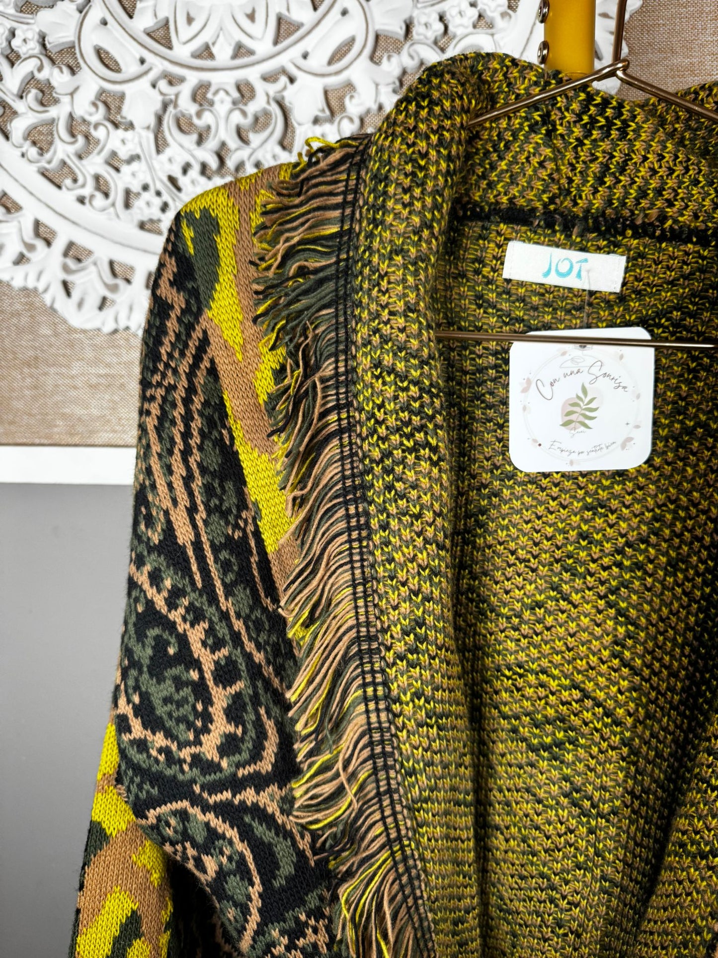Chaqueta Punto Desflecado Diseño Étnico (2 colores)