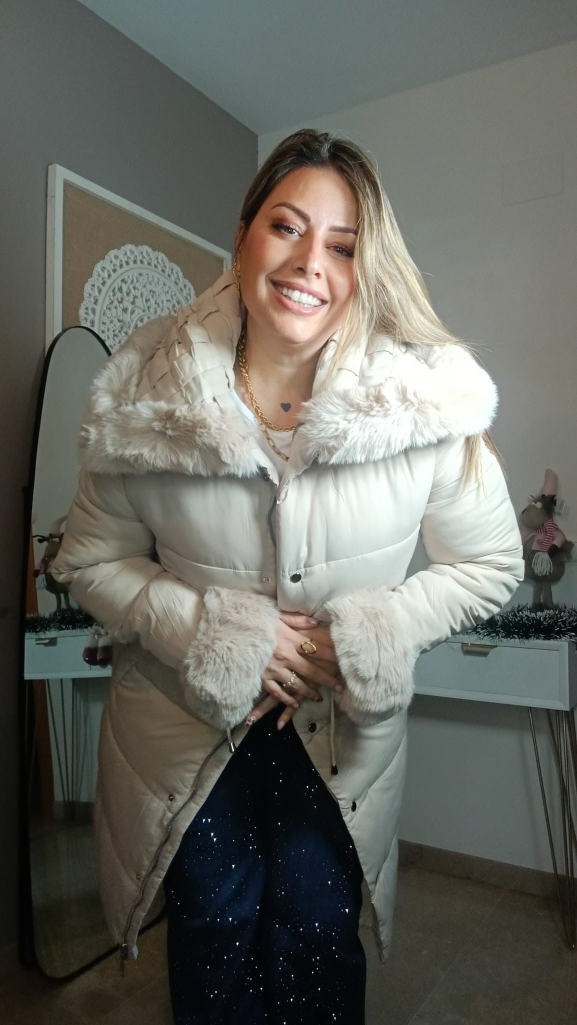 Abrigo Acolchado Beige  Pelo