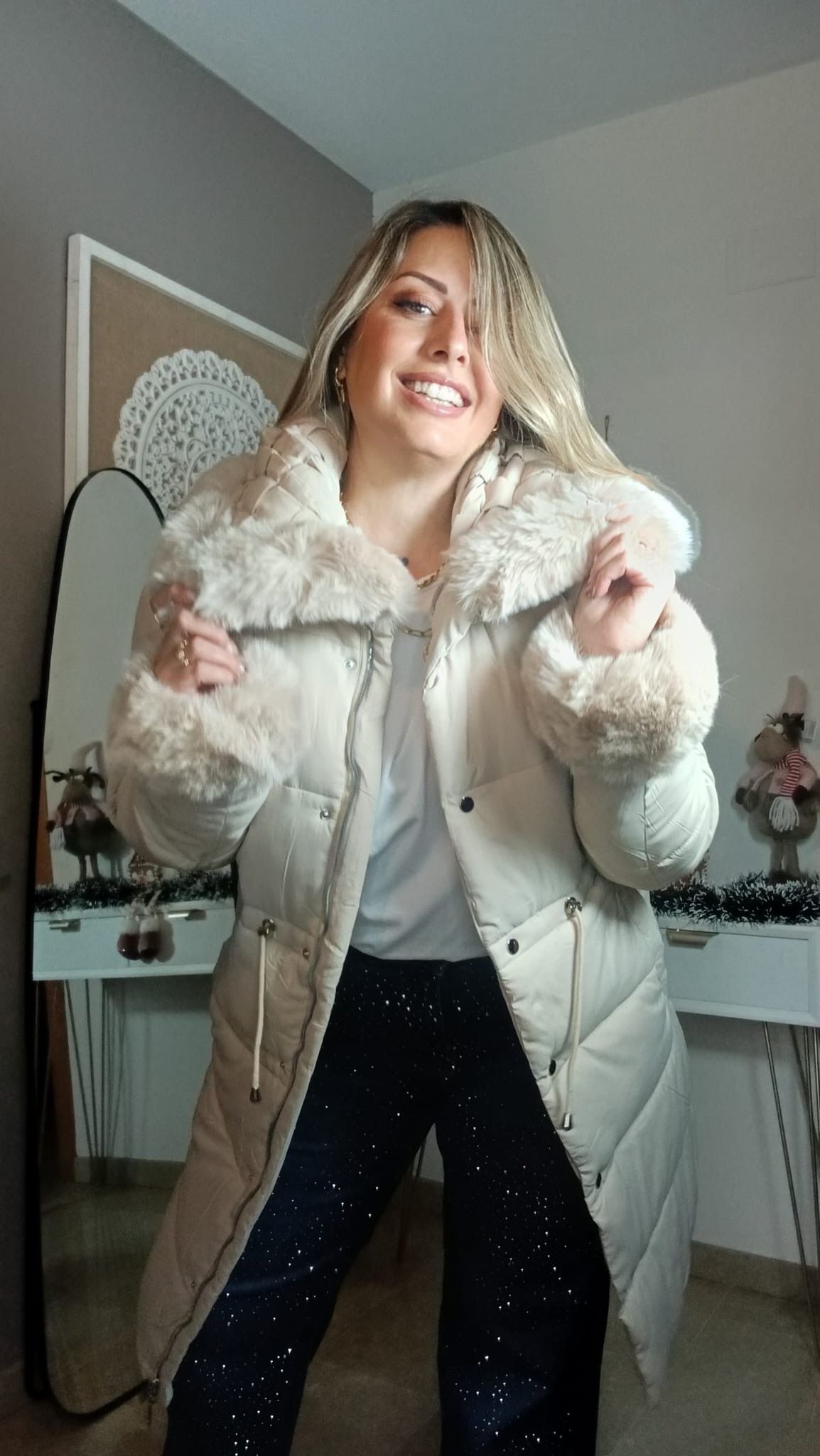 Abrigo Acolchado Beige  Pelo