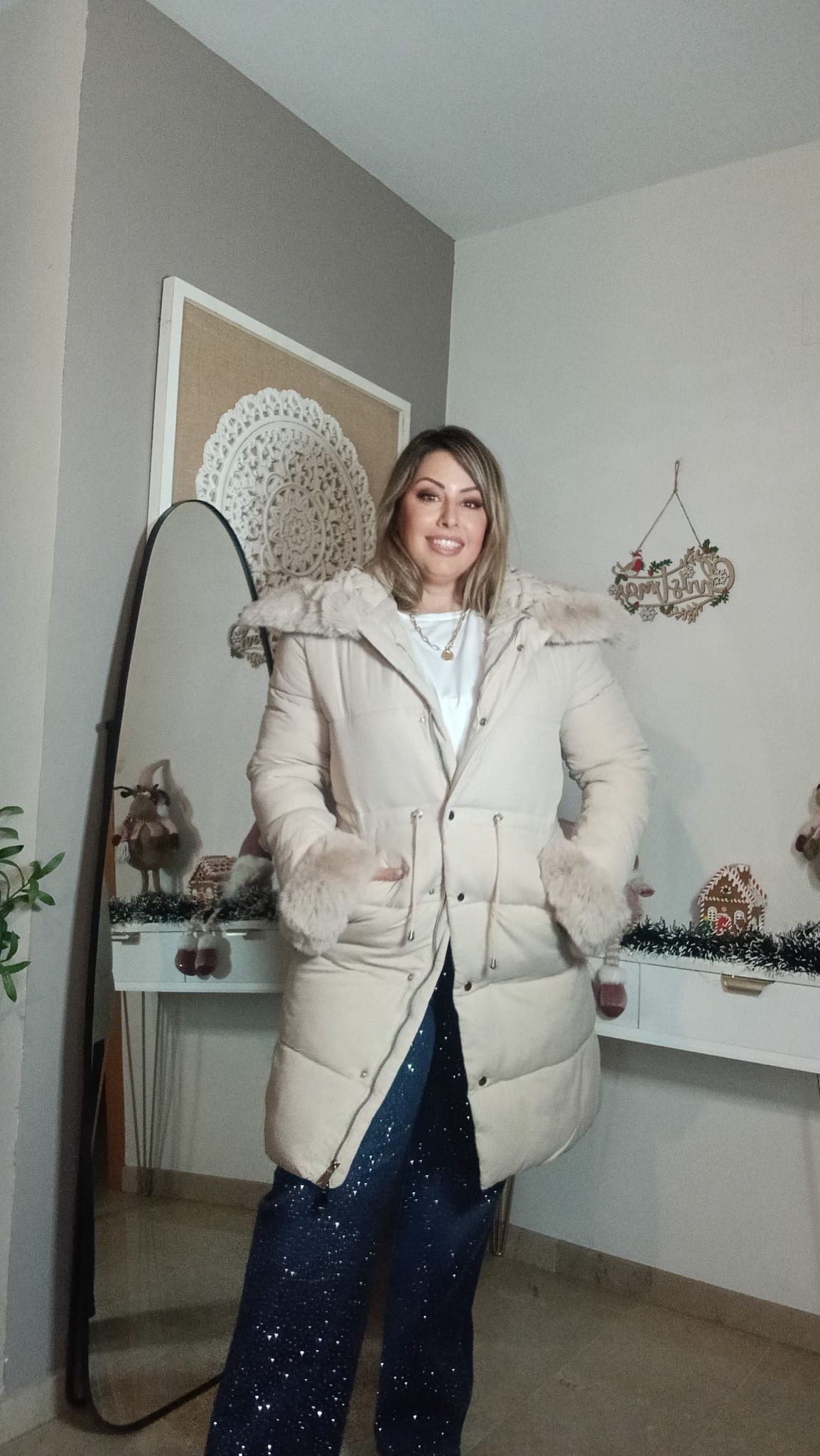 Abrigo Acolchado Beige  Pelo