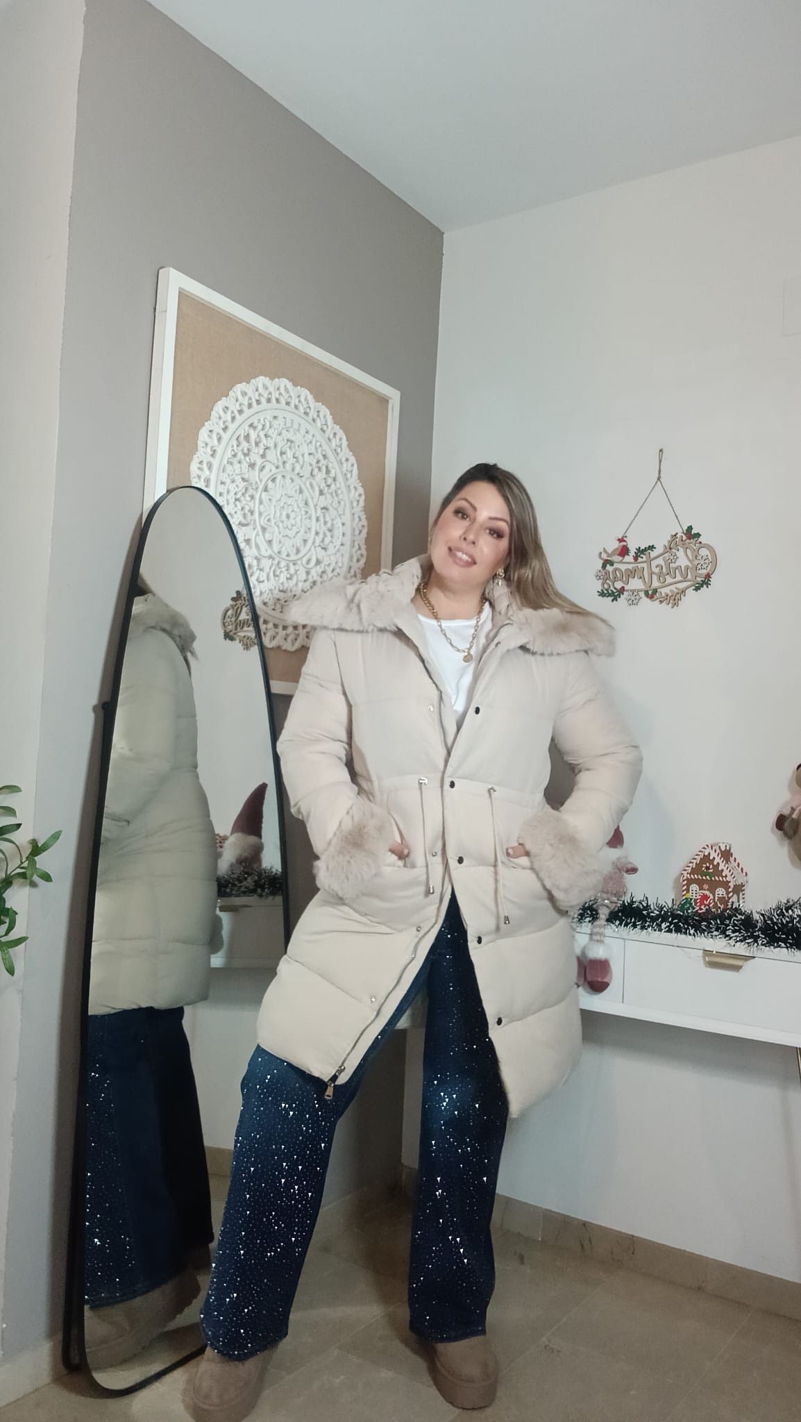 Abrigo Acolchado Beige  Pelo
