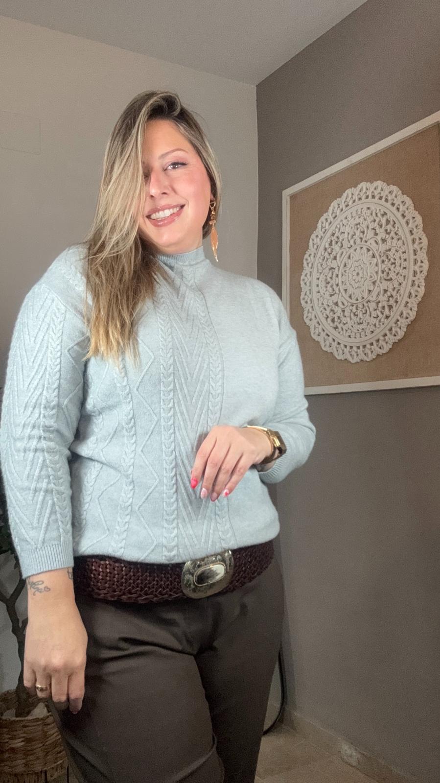 💙 Jersey Punto Trenzas Gris Claro
