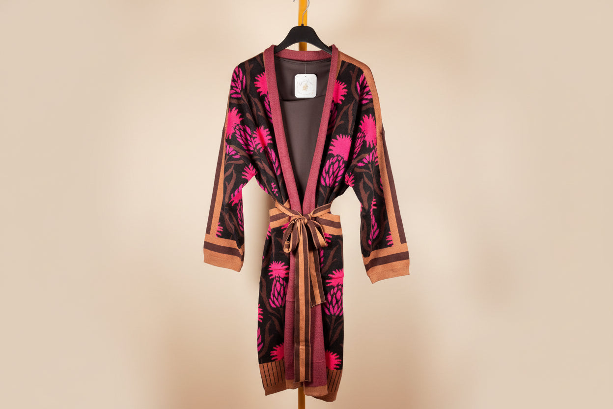 💕 Chaqueta Punto Estampado Floral Fucsia