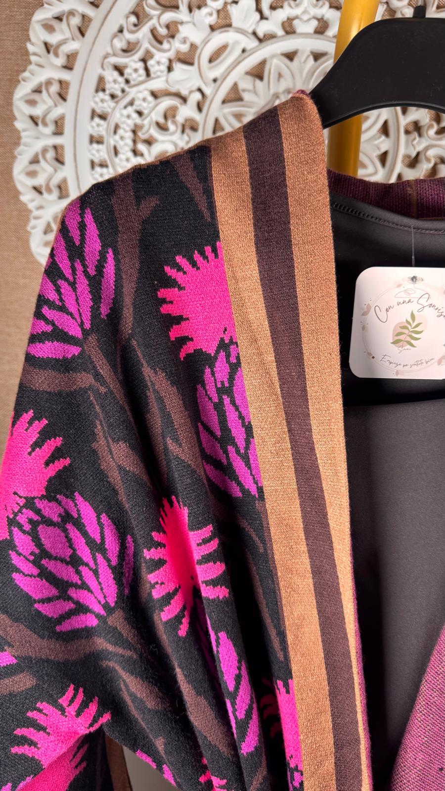 💕 Chaqueta Punto Estampado Floral Fucsia