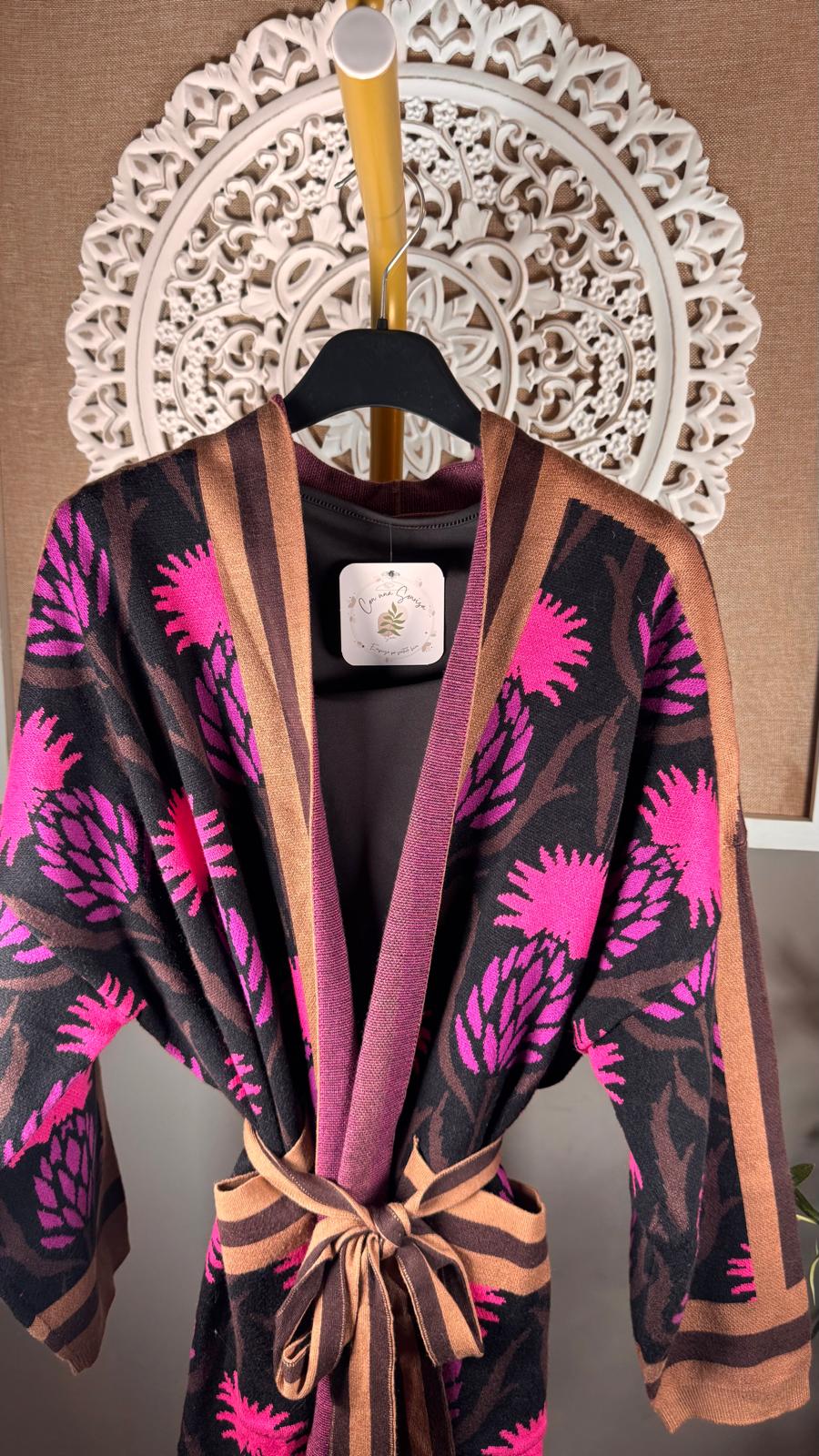 💕 Chaqueta Punto Estampado Floral Fucsia