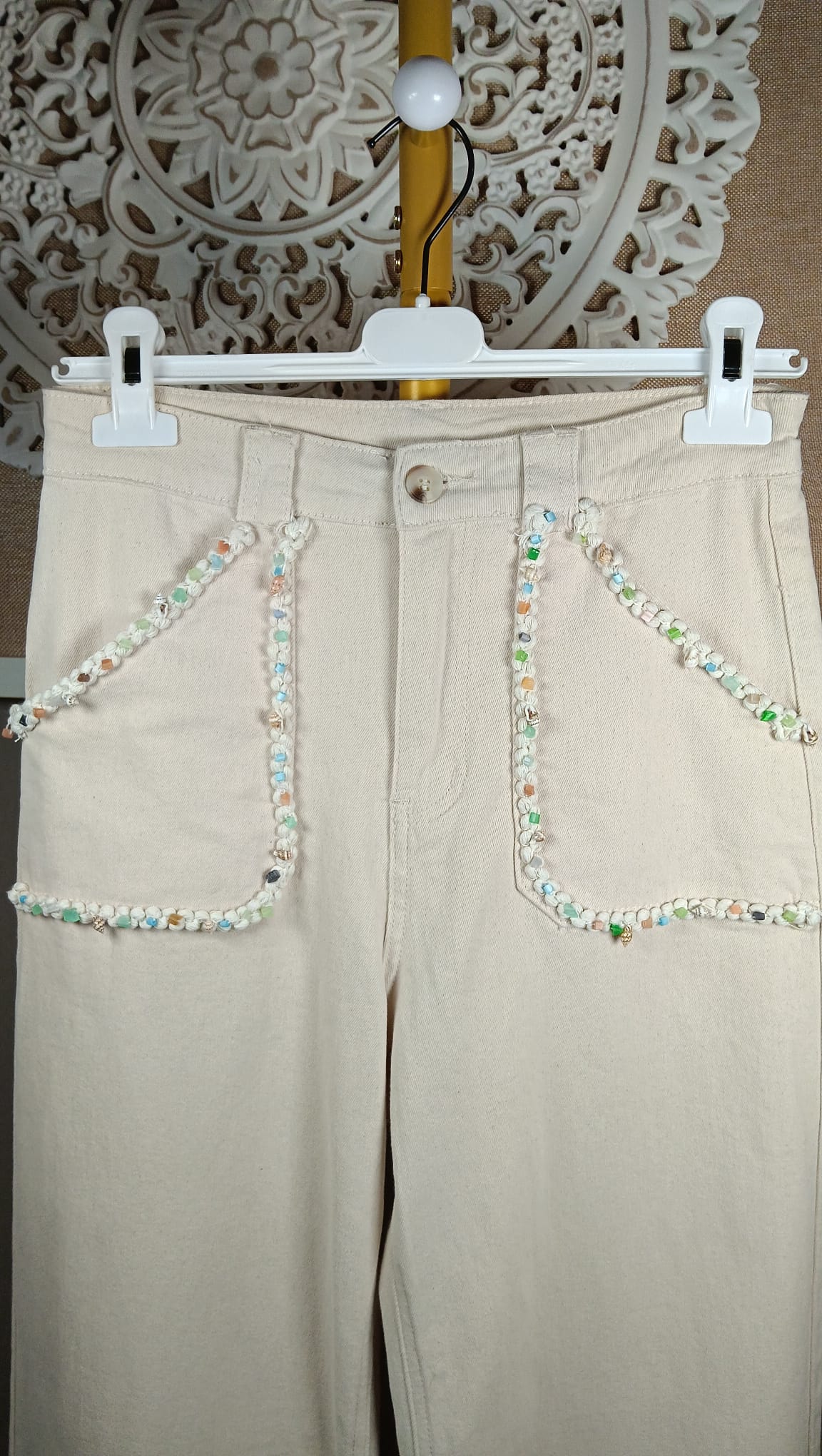 Pantalón Wide Leg Cuentas y Conchitas