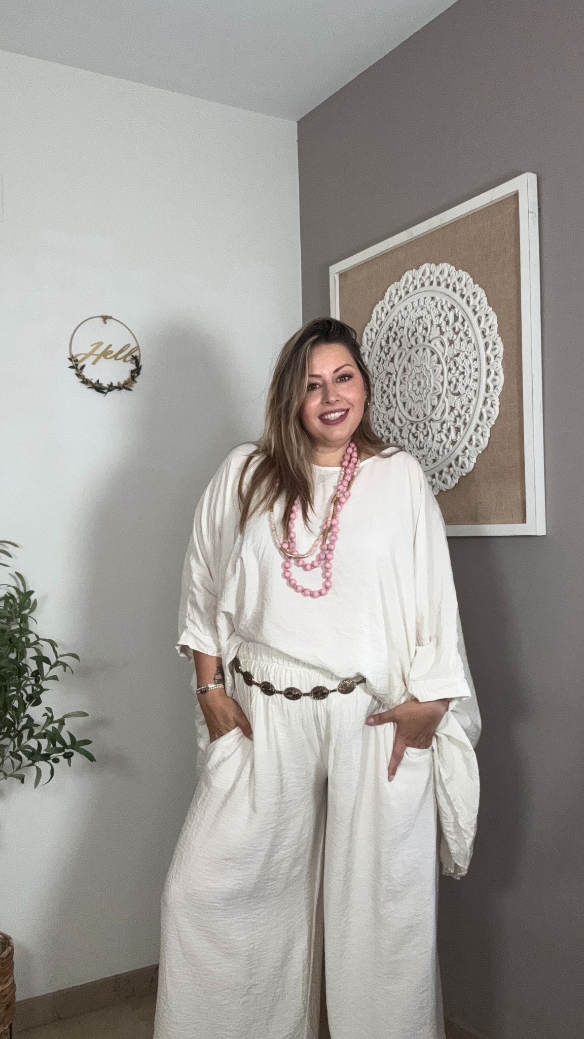 Conjunto Blusa + Pantalón Blanco Fluido