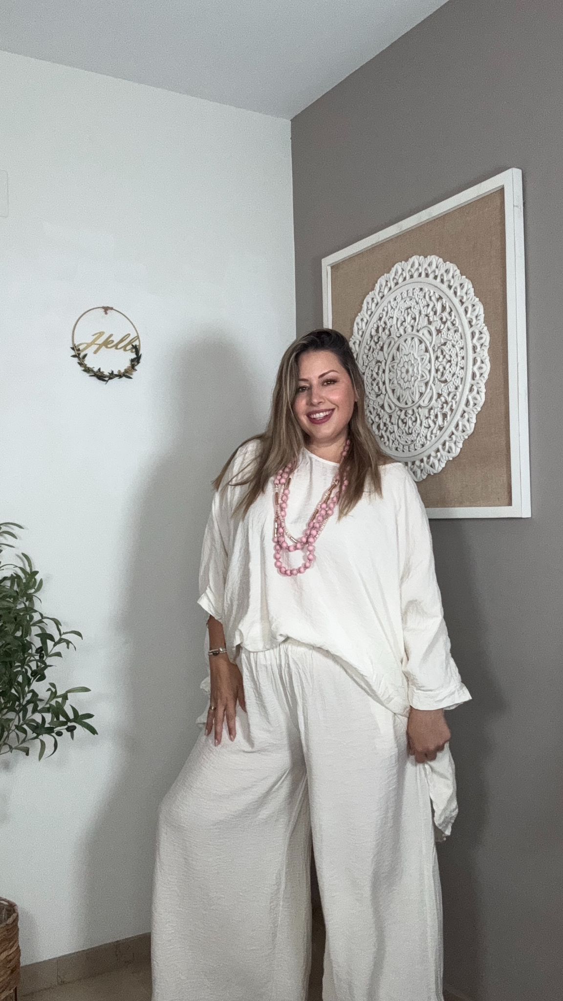 Conjunto Blusa + Pantalón Blanco Fluido