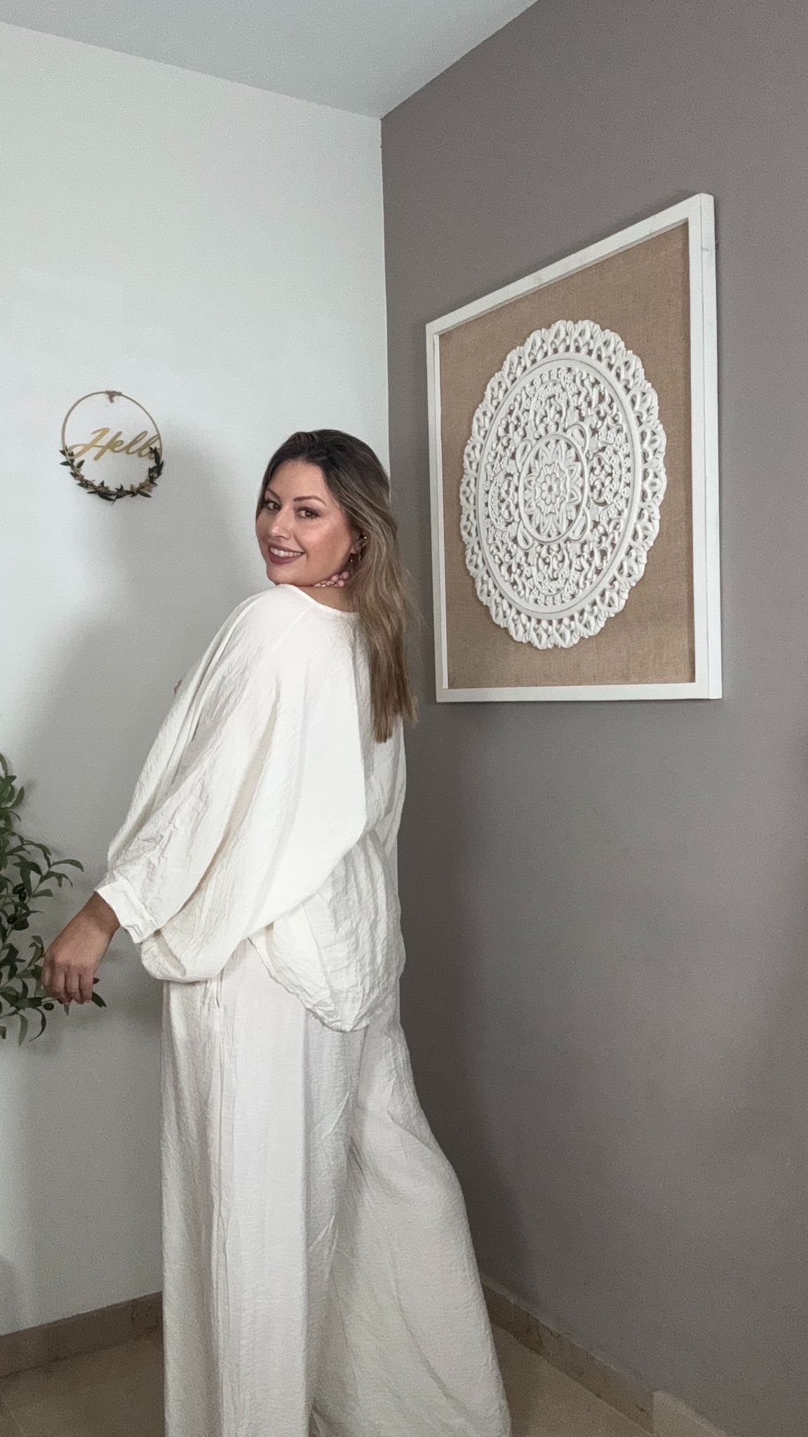 Conjunto Blusa + Pantalón Blanco Fluido