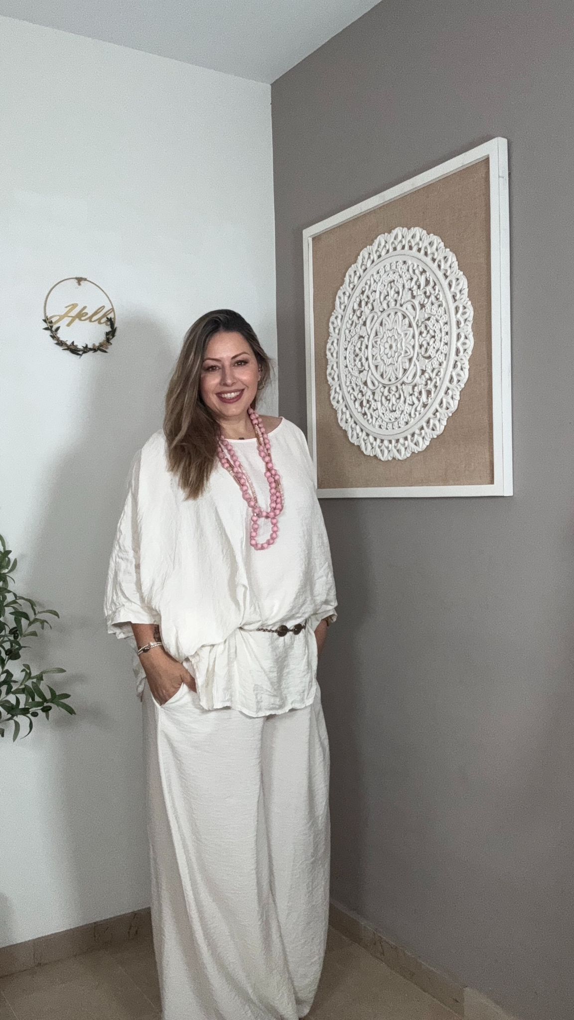Conjunto Blusa + Pantalón Blanco Fluido