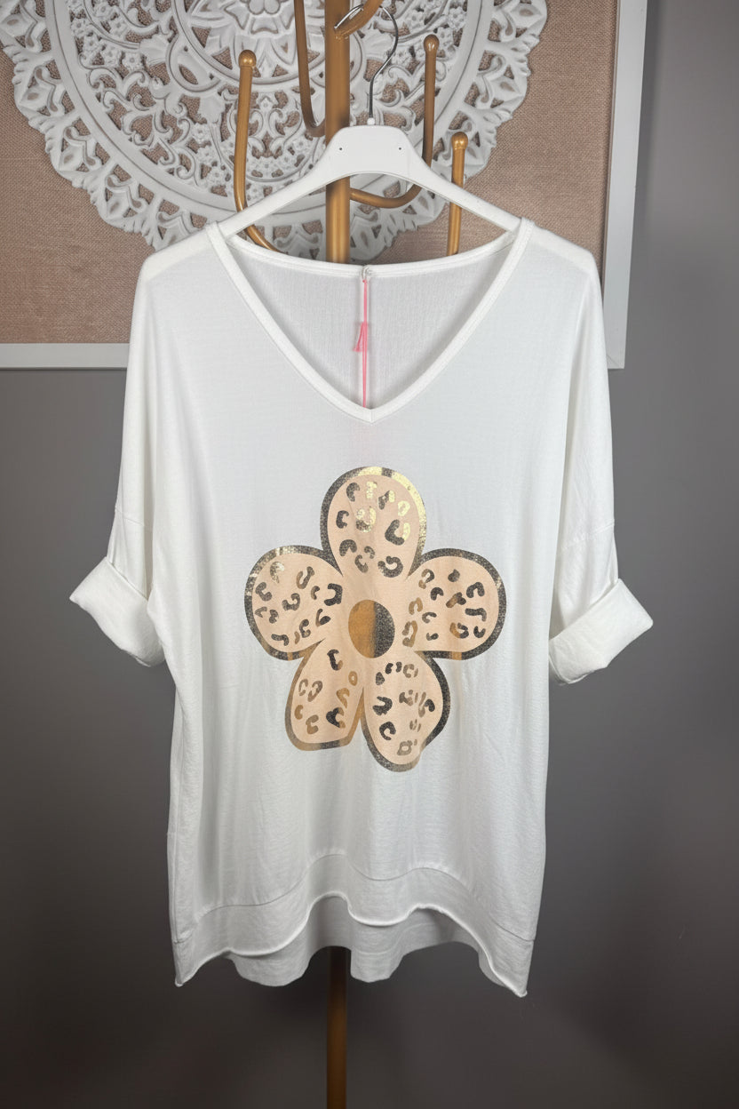 🌸 Camiseta Flor Leopardo Dorada Manga Larga (2 colores)