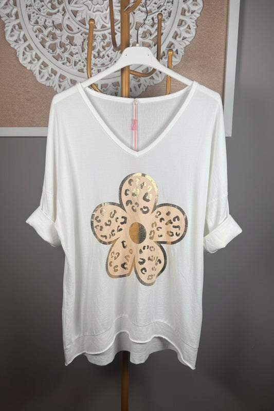 🌸 Camiseta Flor Leopardo Dorada Manga Larga (2 colores)