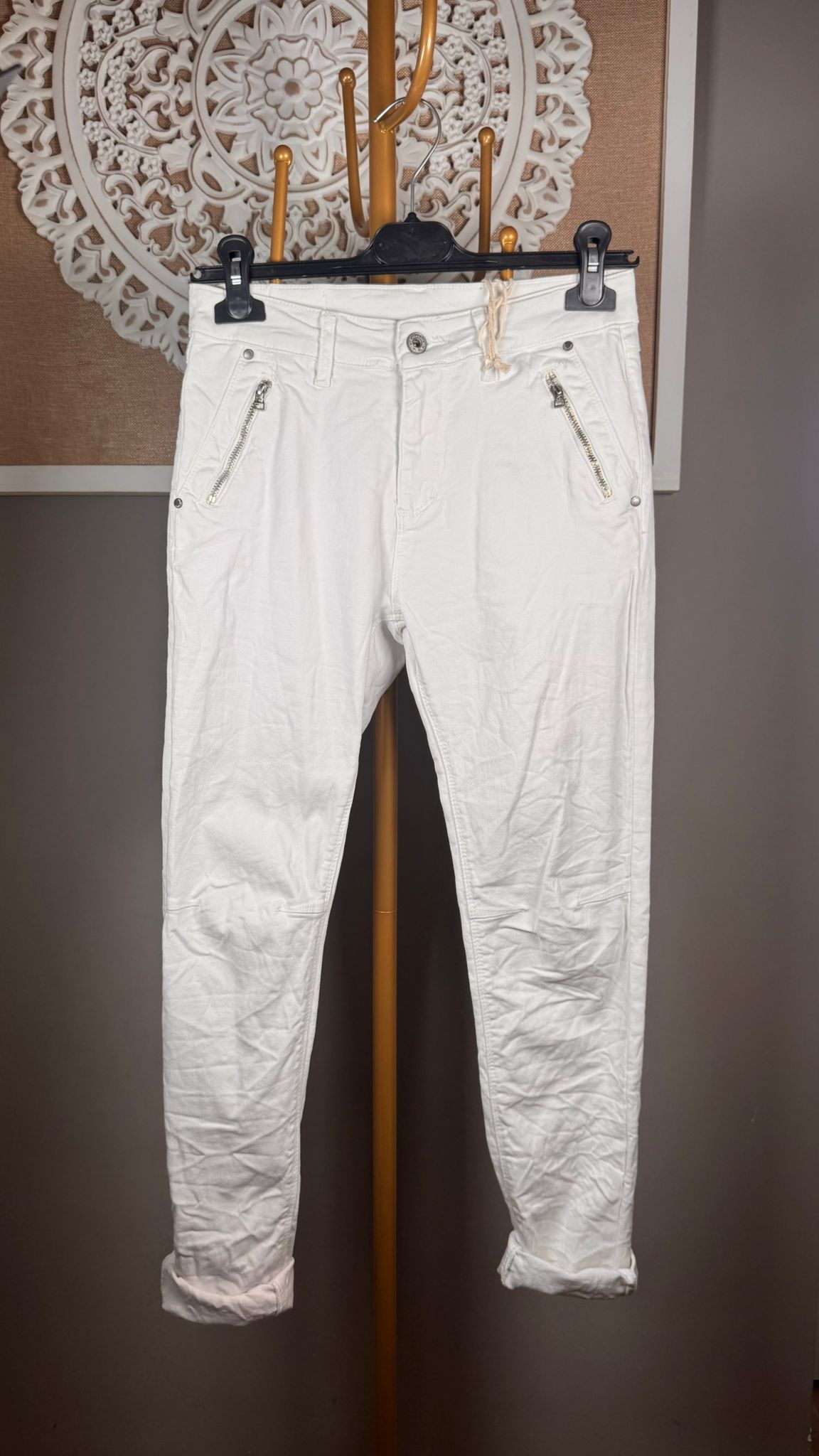 🤍 Pantalón Blanco con Doble Cremallera