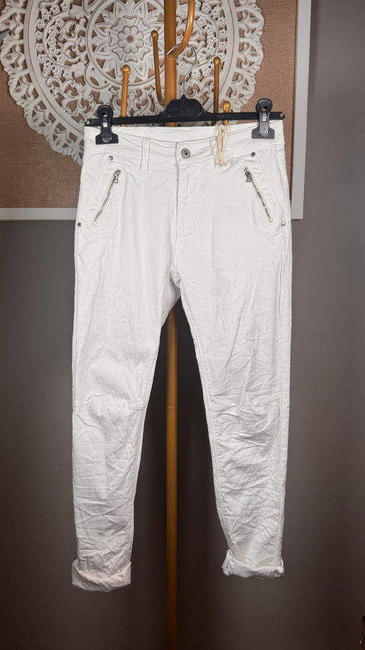 🤍 Pantalón Blanco con Doble Cremallera