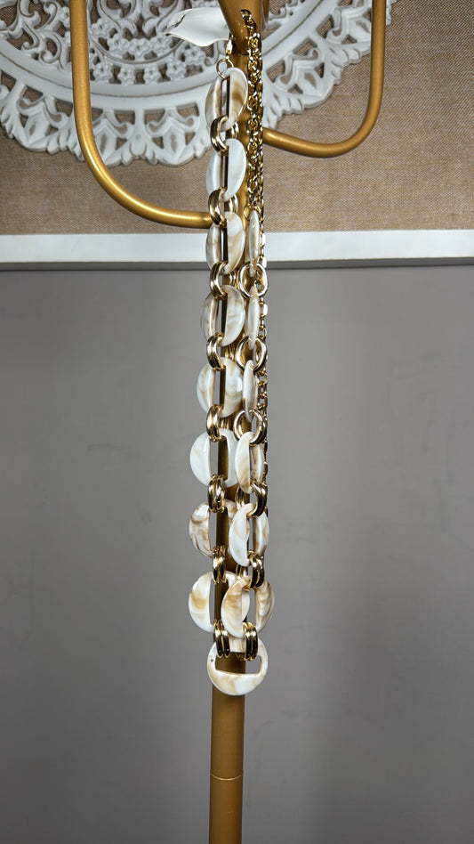 ✨ Cinturón Cadena Dorada con Eslabones Marmolados Beige |