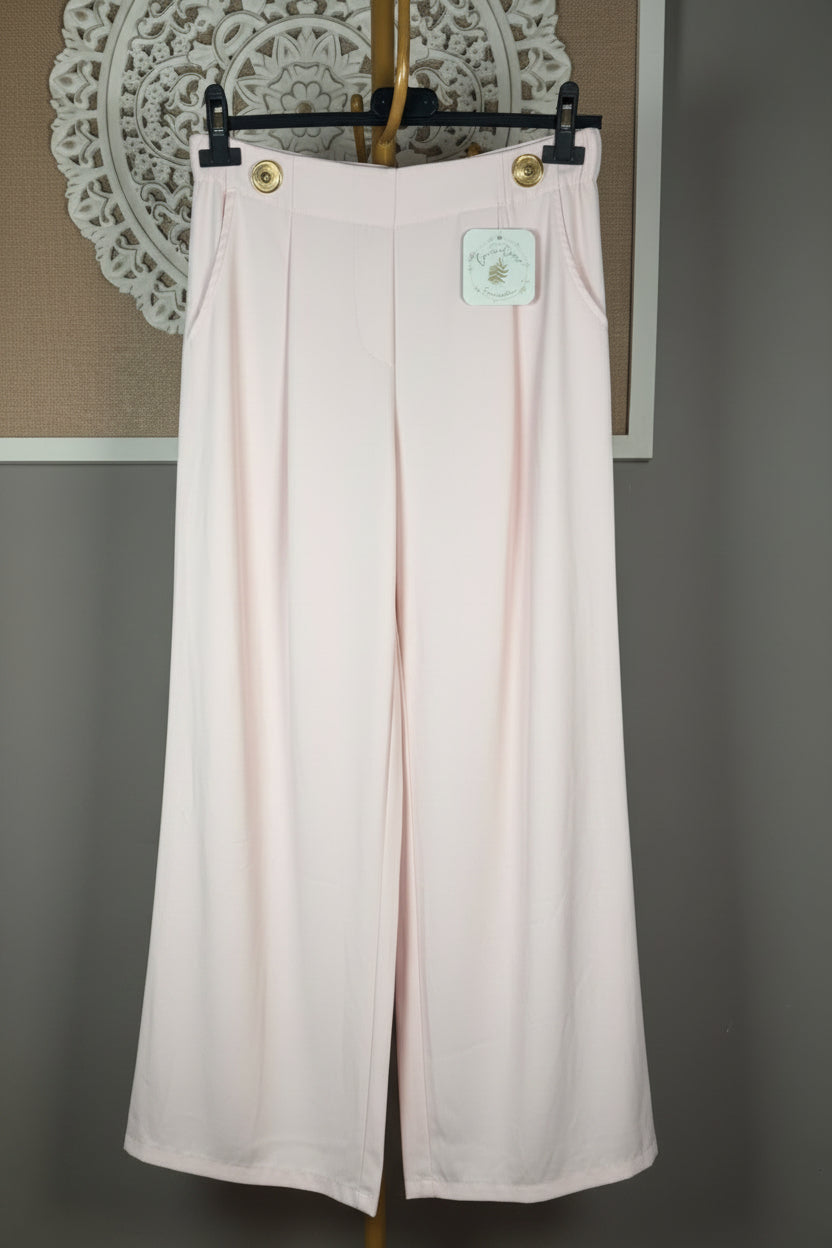 🌸 Pantalón de Vestir Rosa Pastel con Botones Dorados