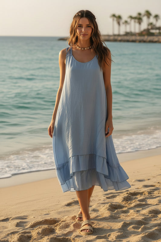 🞦 Vestido Azul Celeste con Crochet Mandala en Espalda