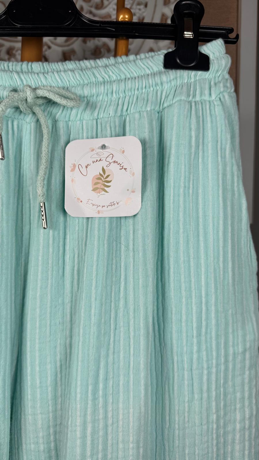 🌿 Pantalón Bambula Verde Agua