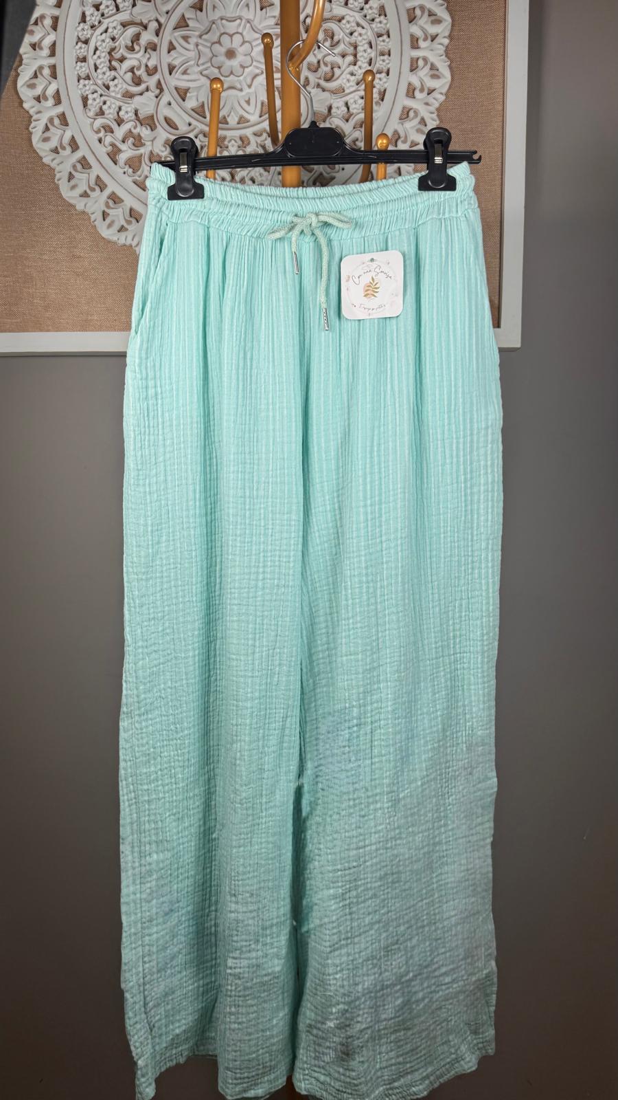 🌿 Pantalón Bambula Verde Agua