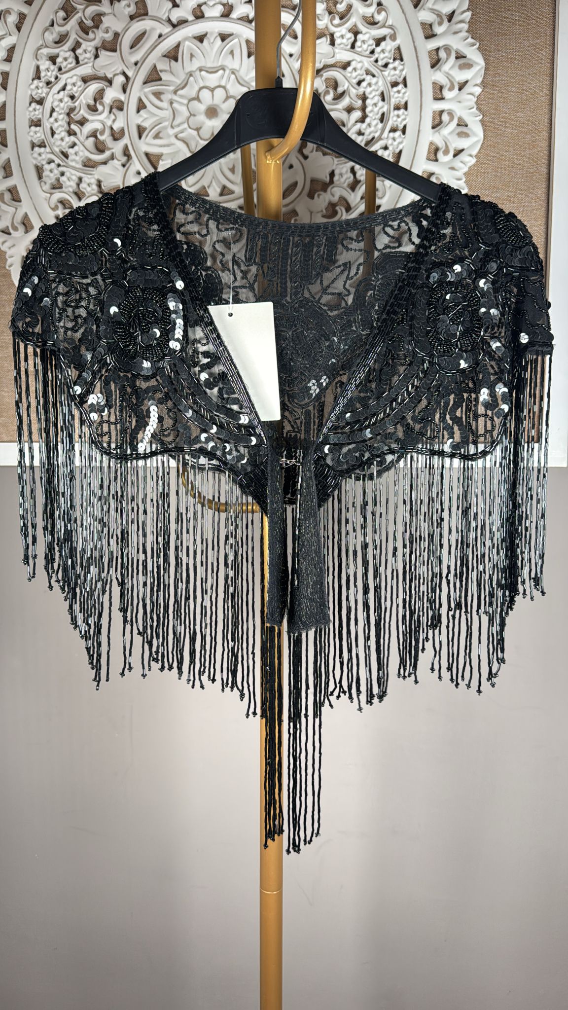 ✨ Pechera Artesanal Bordada con Lentejuelas y Flecos