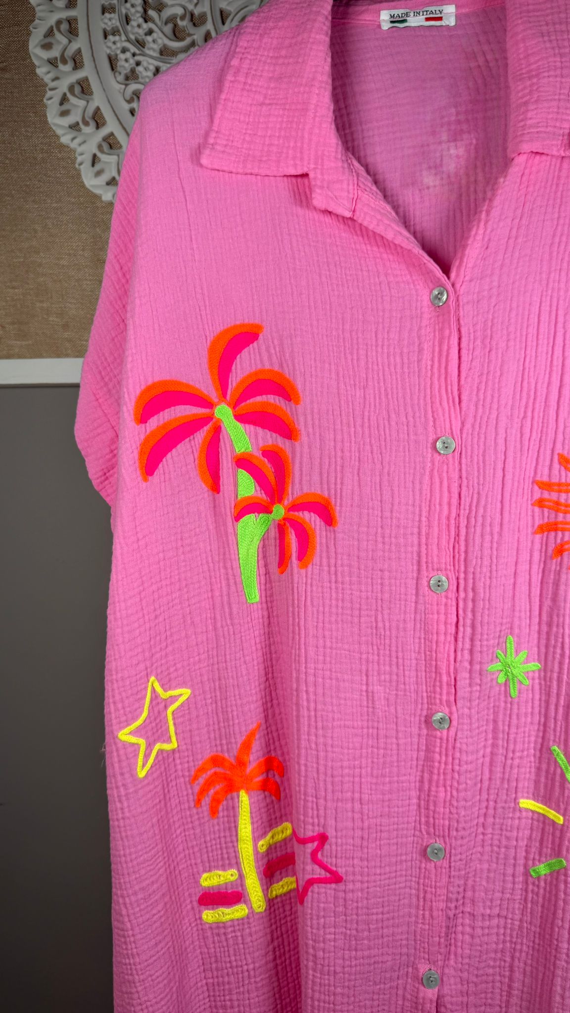 Vestido Bambula Rosa con Bordados