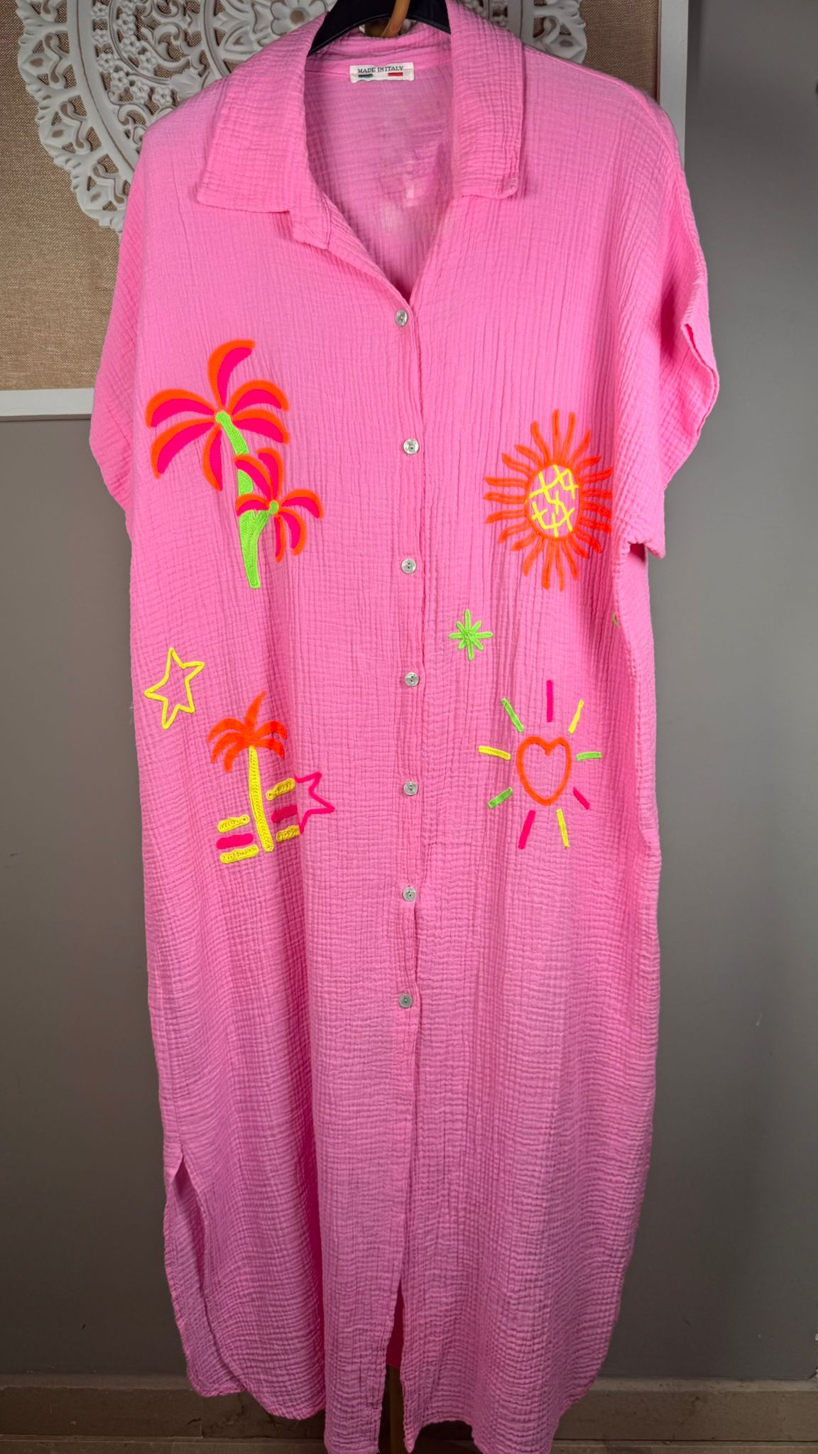 Vestido Bambula Rosa con Bordados