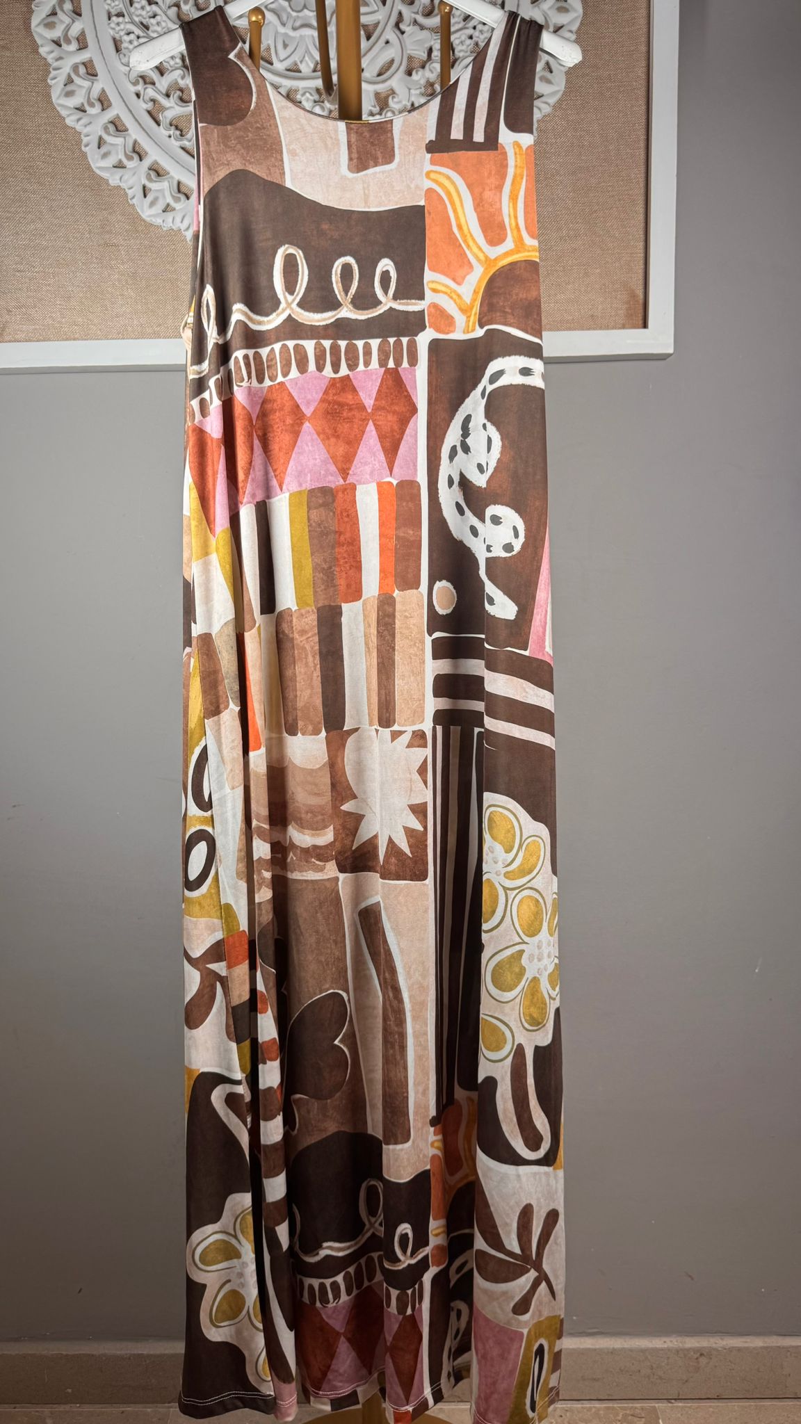 Vestido Largo Estampado Patchwork Étnico