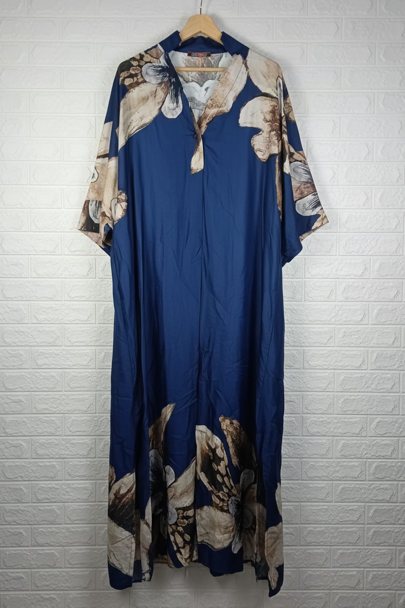 Vestido Kaftan Floral Azul Marino - vista percha
